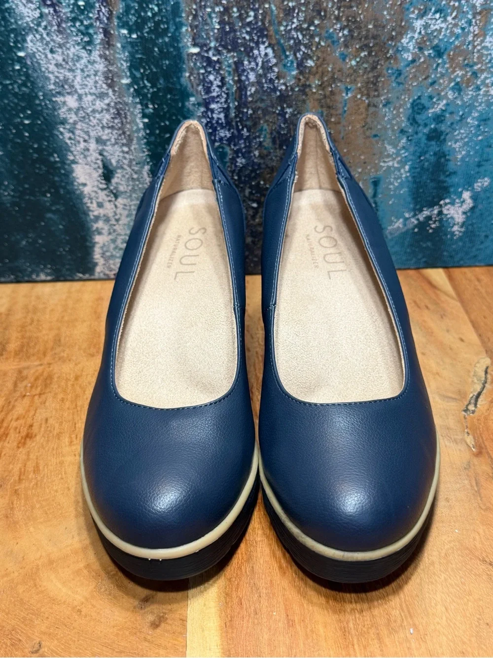 Naturalizer SOUL “About Time” Minimalist Platform Wedge Pumps Navy Blue Size 9